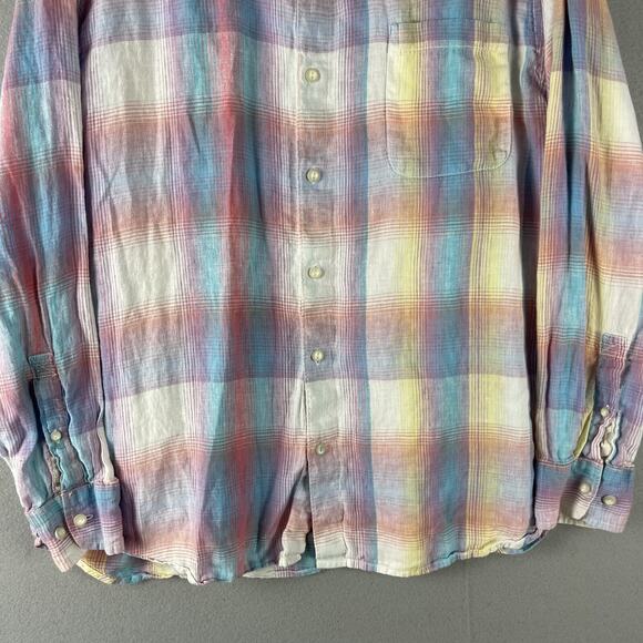 Tommy Bahama Linen Shirt Mens XXL 2XL Plaid Long Sleeve Button Up Beach Ombre - Picture 3 of 15